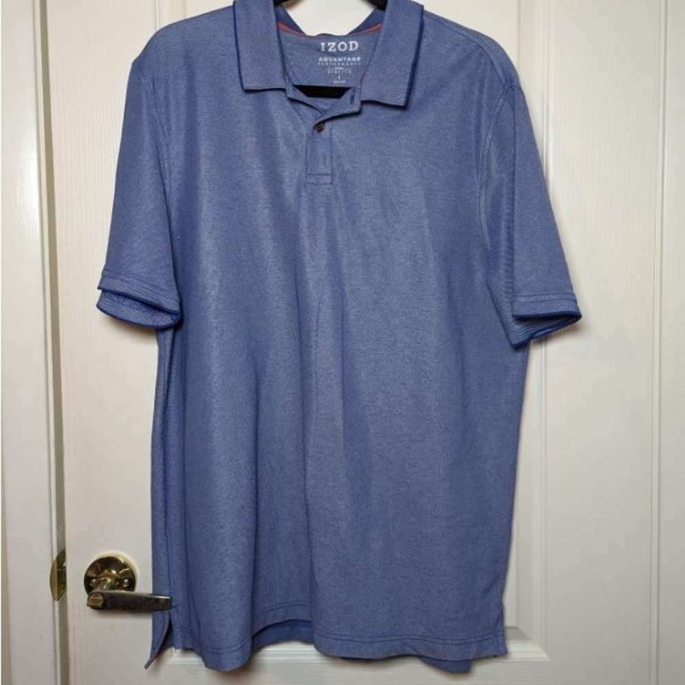 IZOD Advantage Men’s Blue Polo Shirt Blue Large Stretch EUC